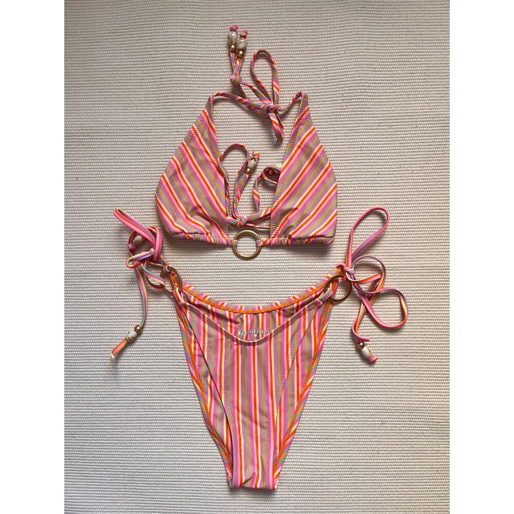 Kulani Kinis Surf Sweetie O-Ring Top + Cheeky Bikini Bottoms Set Size SMALL